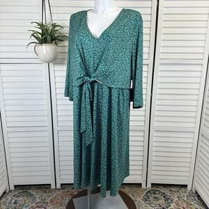 New Eloquii Dots Amazing Green Tie‎ Front Dress V Neck Womens Plus Size 26